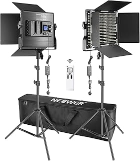 NEEWER 2 Packs Advanced 2.4G 660 LED Video Light Photography Lighting Kit with Bag, Dimmable Bi-Color LED Panel with 2.4G Wireless Remote, LCD Screen and Light Stand for Portrait Product Photography