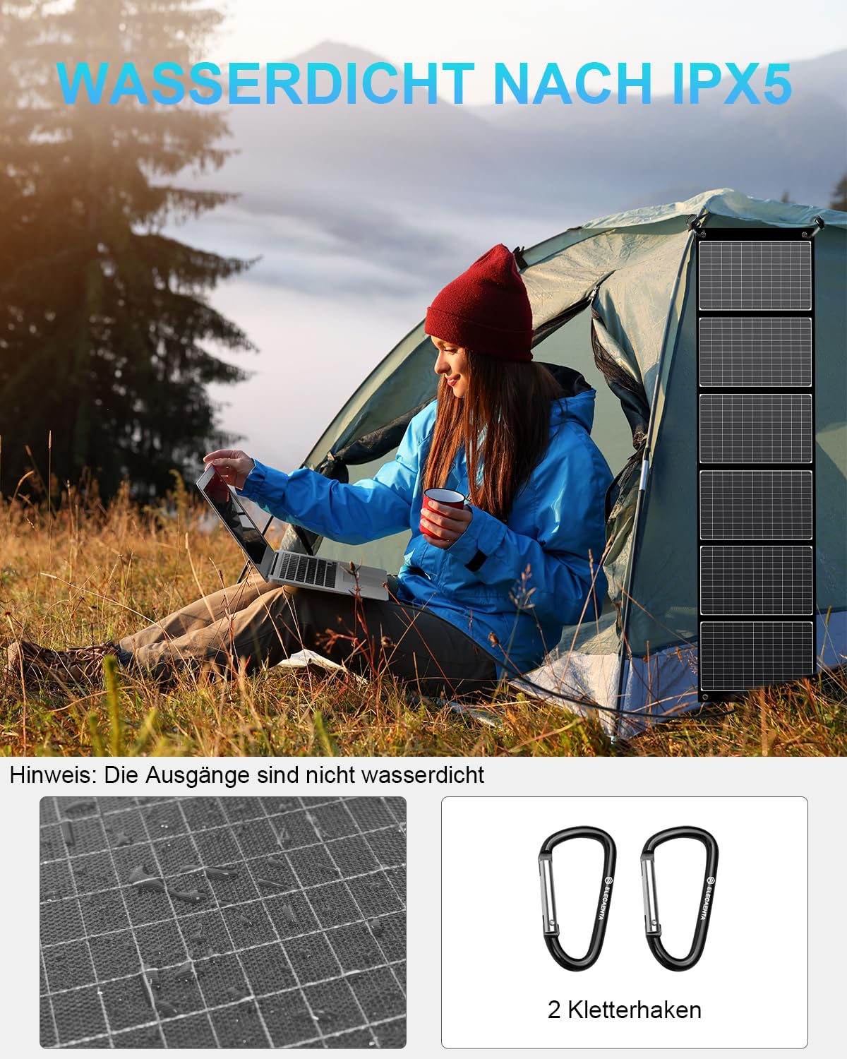 ELECAENTA 60W Faltbar Solar Ladegerät ETFE Monokristallinem Solarpanel USB-C PD45W USB QC3.0 DC 18V Wasserdicht