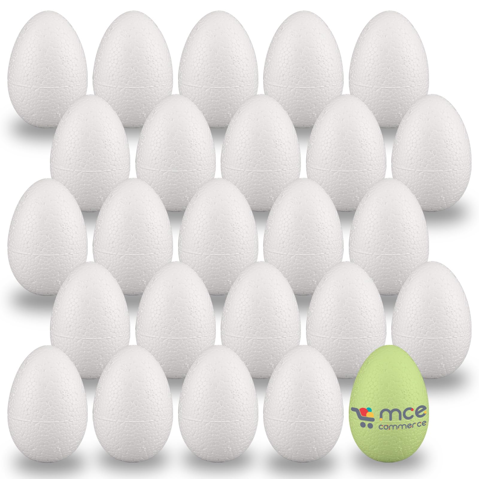 MCE-Commerce Polystyrene Eggs 6 cm Pack of 25 for Crafts and Decorating at Easter, Styrofoam, White,A336025