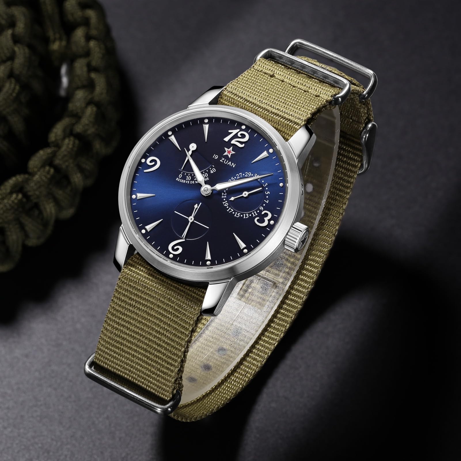 SEAKOSS Automatische mechanische Uhr für Herren, 40 mm, Vintage-Pilotenuhr mit original Möwe ST1780-Uhrwerk, Saphirglas, 5 ATM wasserdicht, Retro-Kleid-Armbanduhr, Tiefes Blau, Retro