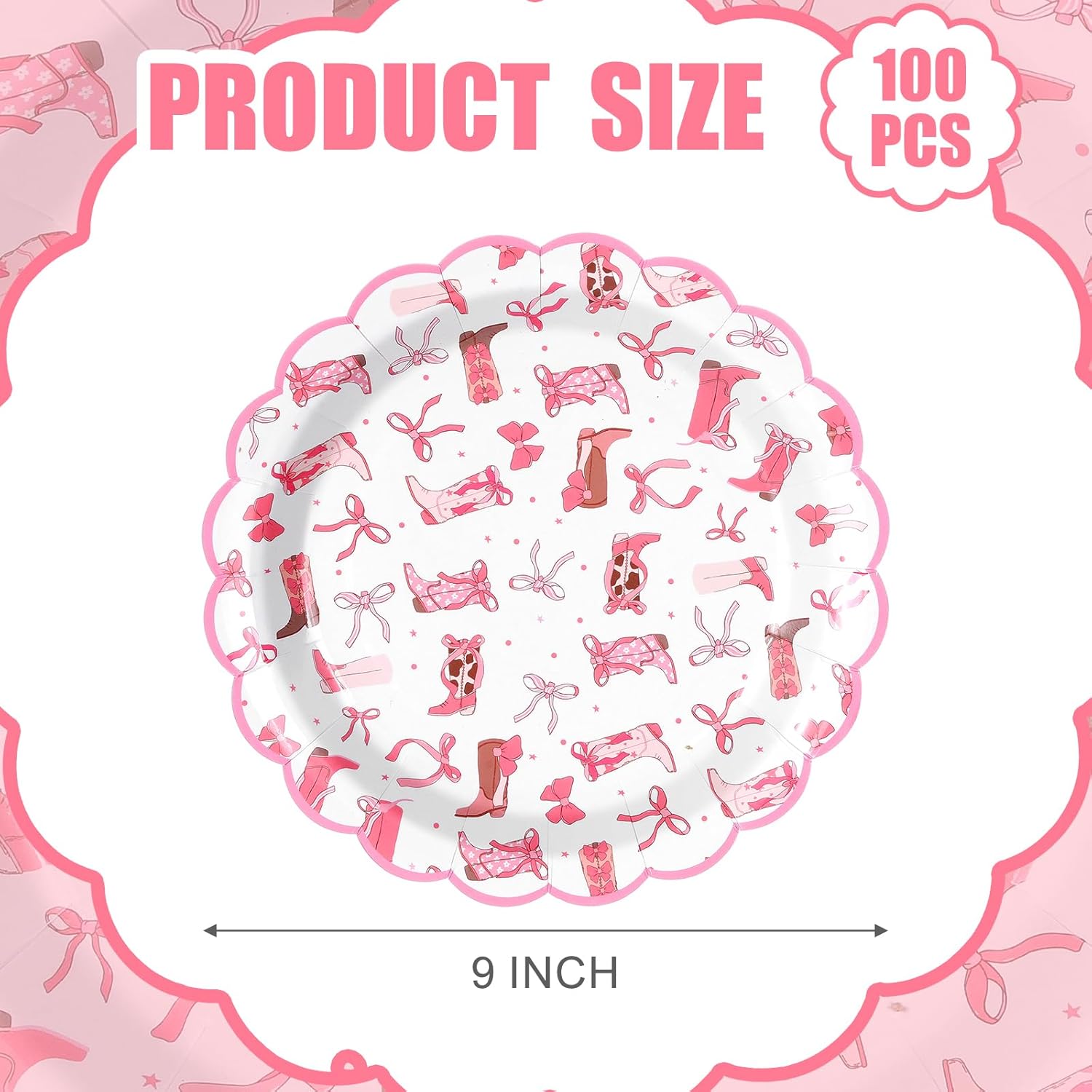 Havawish 100 Pcs Pink Cowgirl Party Plates Decorations Pink Bow Birthday Paper Plates Disposable Bachelorette Party Dinner Tableware Set for Western Themed Birthday Baby Shower Wedding Decorations - Image 3