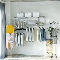 Vista 29 de Tangkula 4 to 6 FT Custom Closet Organizer System Kit, Wall-Mounted Storage Organizer with Wire Shelving and Hanging Rods, Adjustable Closet Grey