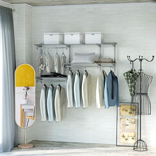 Miniatura 29 de Tangkula 4 to 6 FT Custom Closet Organizer System Kit, Wall-Mounted Storage Organizer with Wire Shelving and Hanging Rods, Adjustable Closet Grey