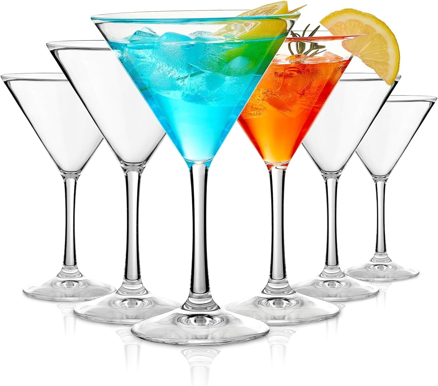 ROSEFINCH Crystal Martini Glasses with Stem Set of 6 - Elegant Cocktail Glasses for Bar, Cosmopolitan, Manhattan, Gimlet, Pisco Sour 240 ML - Clear.