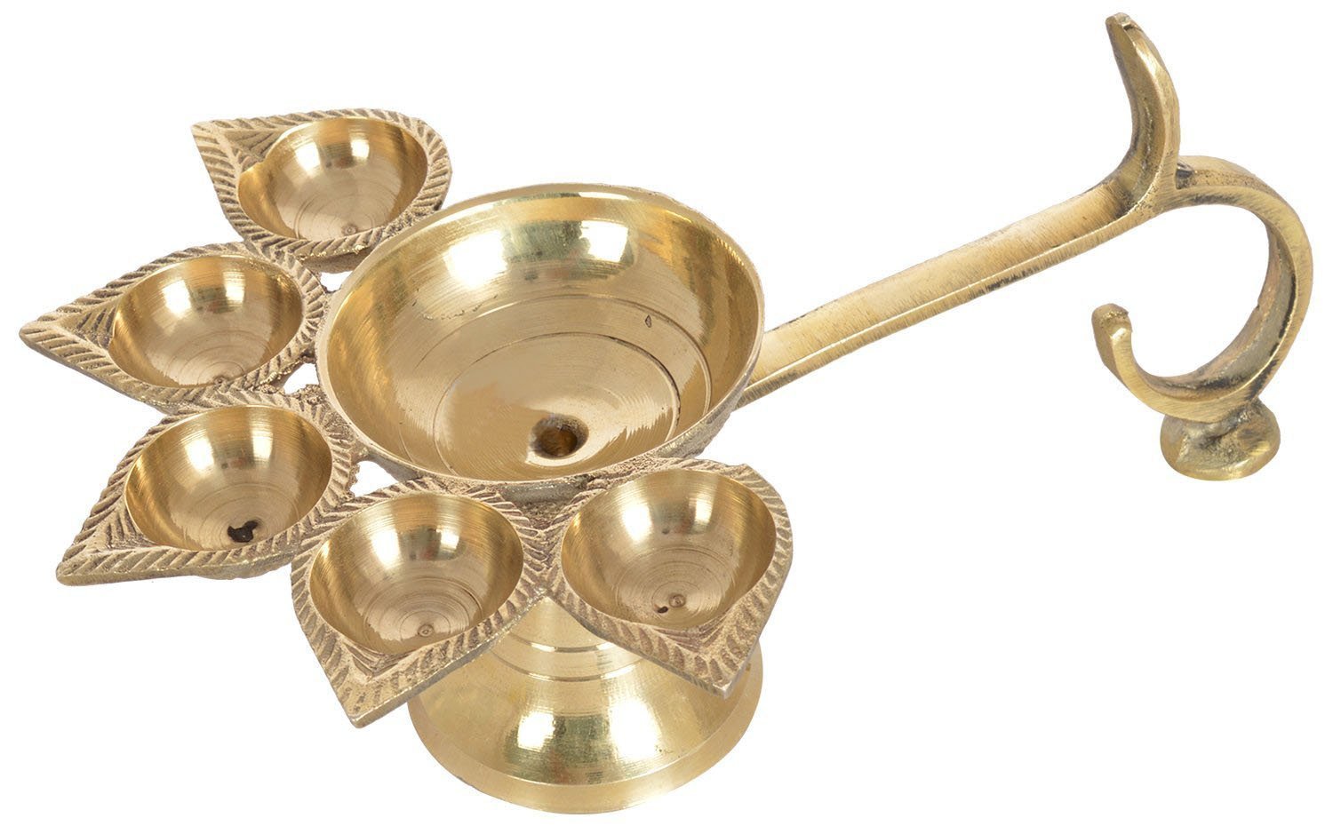 Buy NAVRATRI SPECIAL Brass Panch Aarti Lamp Big Size Handle Diya For