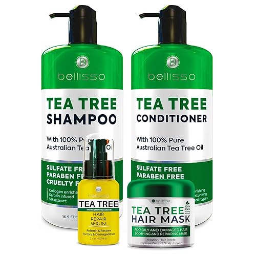 BELLISSO Juego de champú y acondicionador de aceite de árbol de té y aceite de árbol de té, máscara para el cabello y aceite de árbol de té suero