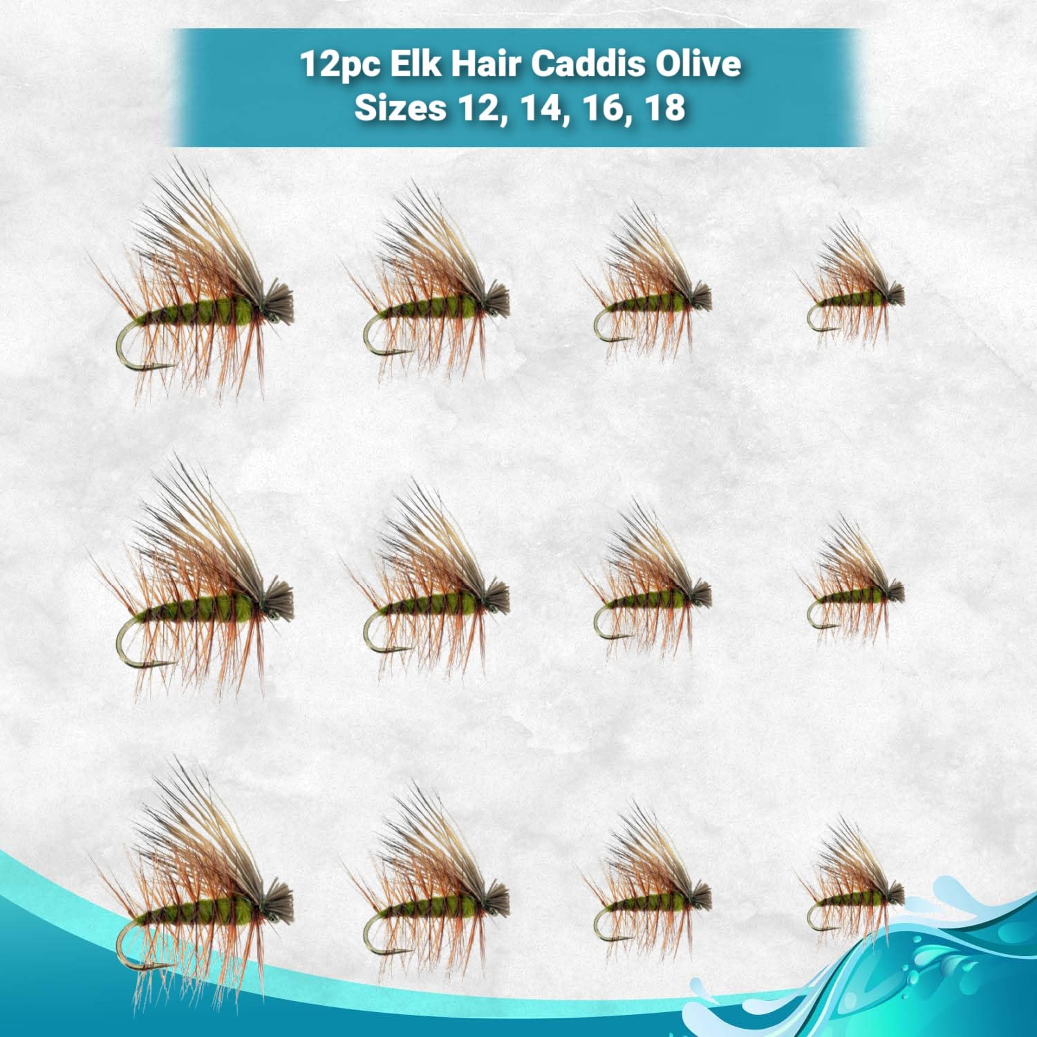 Feeder Creek Premium Elk Hair Caddis Flies | 12pc Fly Fishing Flies in 4 Sizes | Fly Fishing Assortment | Caddis Flies | Trout Flies | Dry Flies