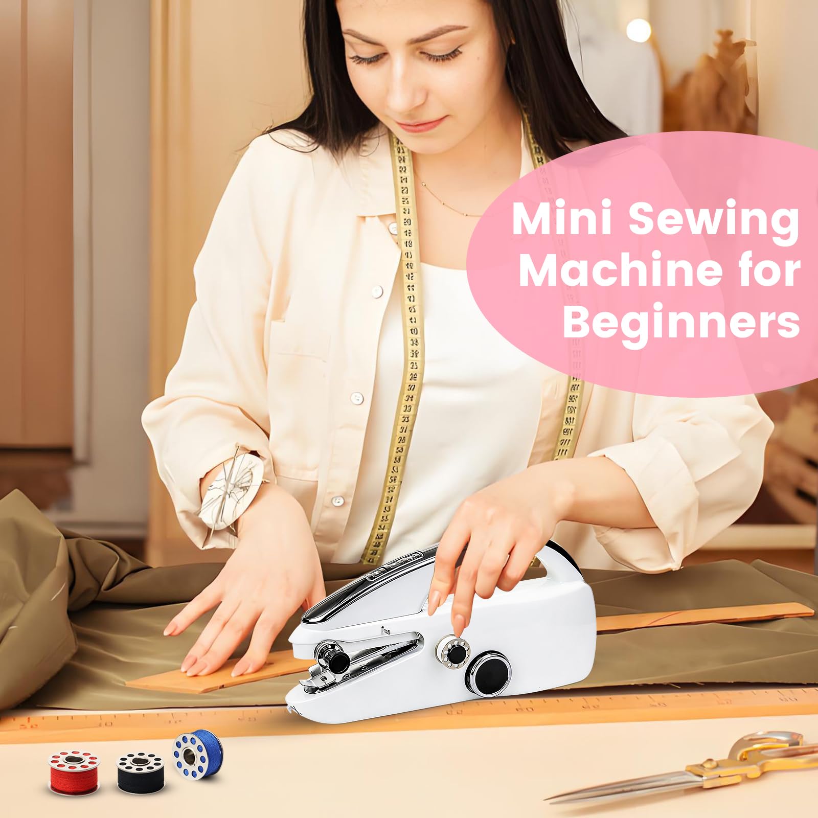 Mini Sewing Machine, Professional Portable & Handheld Sewing Machine for Beginners & Adults, Dual Speed & Dual Power for Clothes, Jeans, DIY Crafts - 3