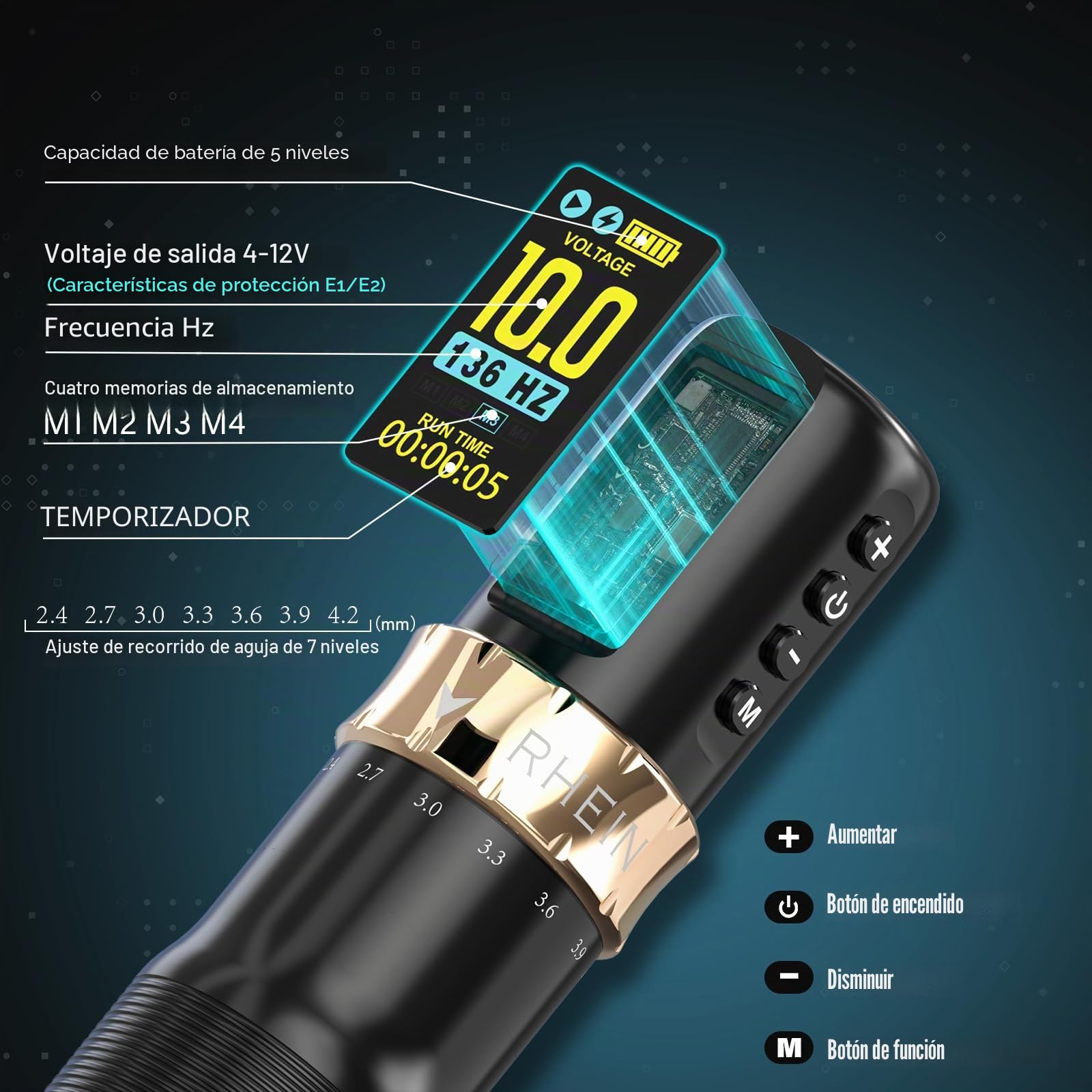 RHEIN Juego de máquina inalámbrica 1800 mAh RN-TKE602AEU-1 con concentrador ajustable, bolsa