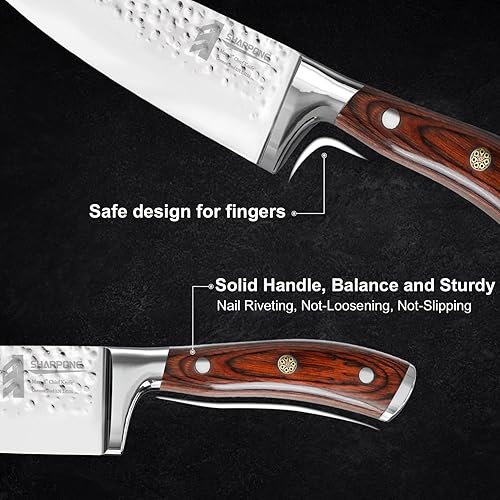 Miniatura 2 de Cuchillo de chef, cuchillo de cocina alemán de acero inoxidable de 8 pulgadas con mango de madera, cuchillo de chef ultra afilado