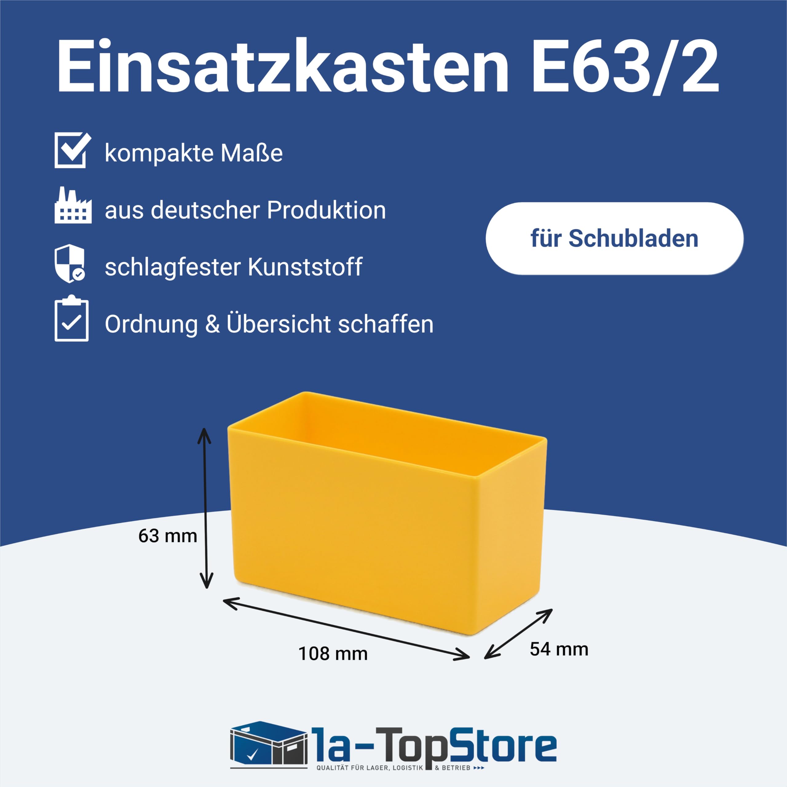 1a-TopStore 25 Stück Einsatzkasten Serie E63, farblich sortiert, 5 Farben u. 4 Größen, aus Polystyrol, Industrienorm, für Schubladen, Sortimentskästen etc. (farbmix, 63/2 108x54x63 mm)