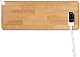 ホットカーペット 防水、足元暖房用、55*110cm 温度調節可能、ホットキッチンマット、電気ヒーターマット 、寒さ対策 省エネ ブラウン ホットパッド 、家庭やオフィスでの使用に最適 (電源コード：左上)