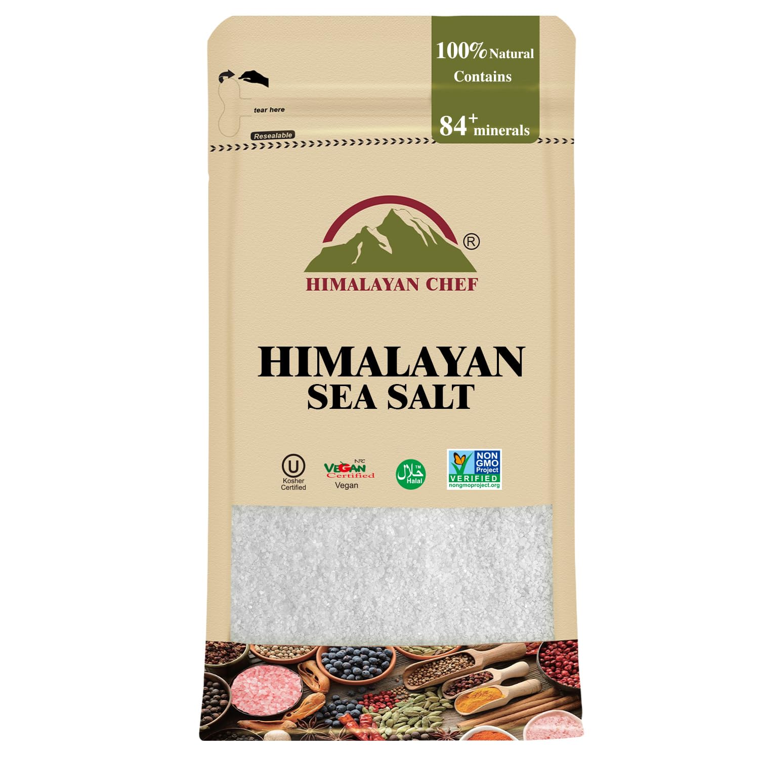 Himalayan Chef Sea Salt, All-Natural Fine Grain, 48-ounce sea Salt Bag, Non-Iodized, No Additives, Unrefined Mineral Salt for Daily Cooking & Seasoning