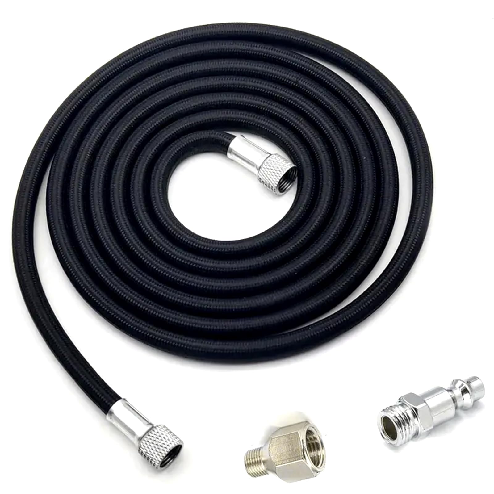  6-Ft Braided Airbrush Air Hose for Artists with 1/8" Ends and 1/4" Bsp Hose Adaptor and Universal US Quick Connect Plug