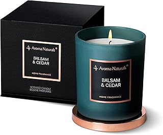 Aroma Naturals Luxury Candles, Natural Soy Wax Scented Candles 35 Hours Burning Time, Home Fragrance Decor Gift, 215g, Medium Jar (Balsam & Cedar)