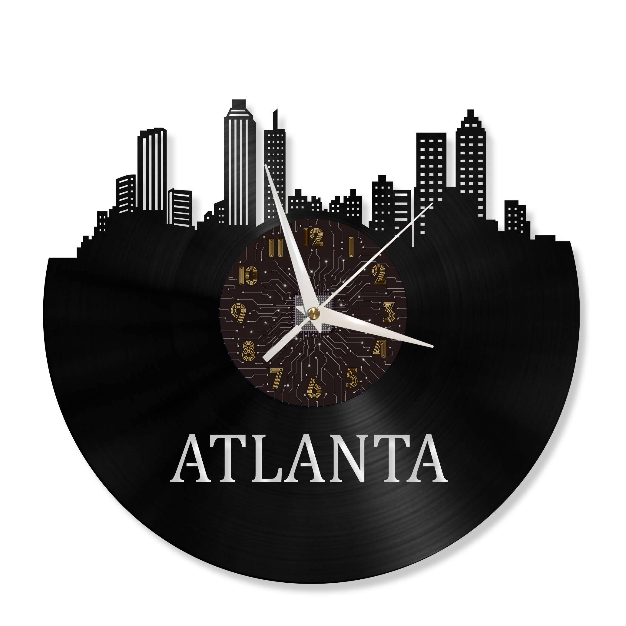 Horloge murale en vinyle 12 pouces Atlanta silencieuse pour salon