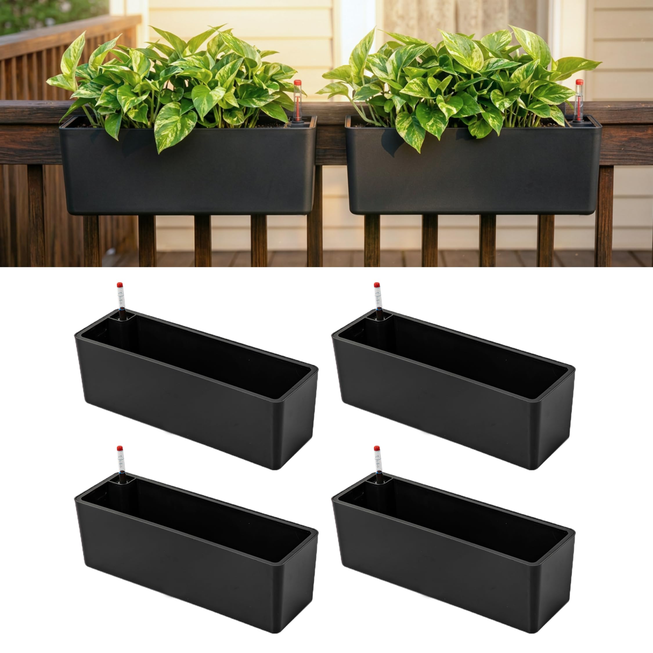 Photo 1 of LaLaGreen Deck Railing Planter Boxes (16in, 4 Pack) Outdoor Flower Plants