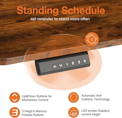 Miniatura 5 de NEWBULIG Escritorio eléctrico de altura ajustable para computadora de oficina en casa con cajón, 40 pulgadas, parte superior rústica y marco negro