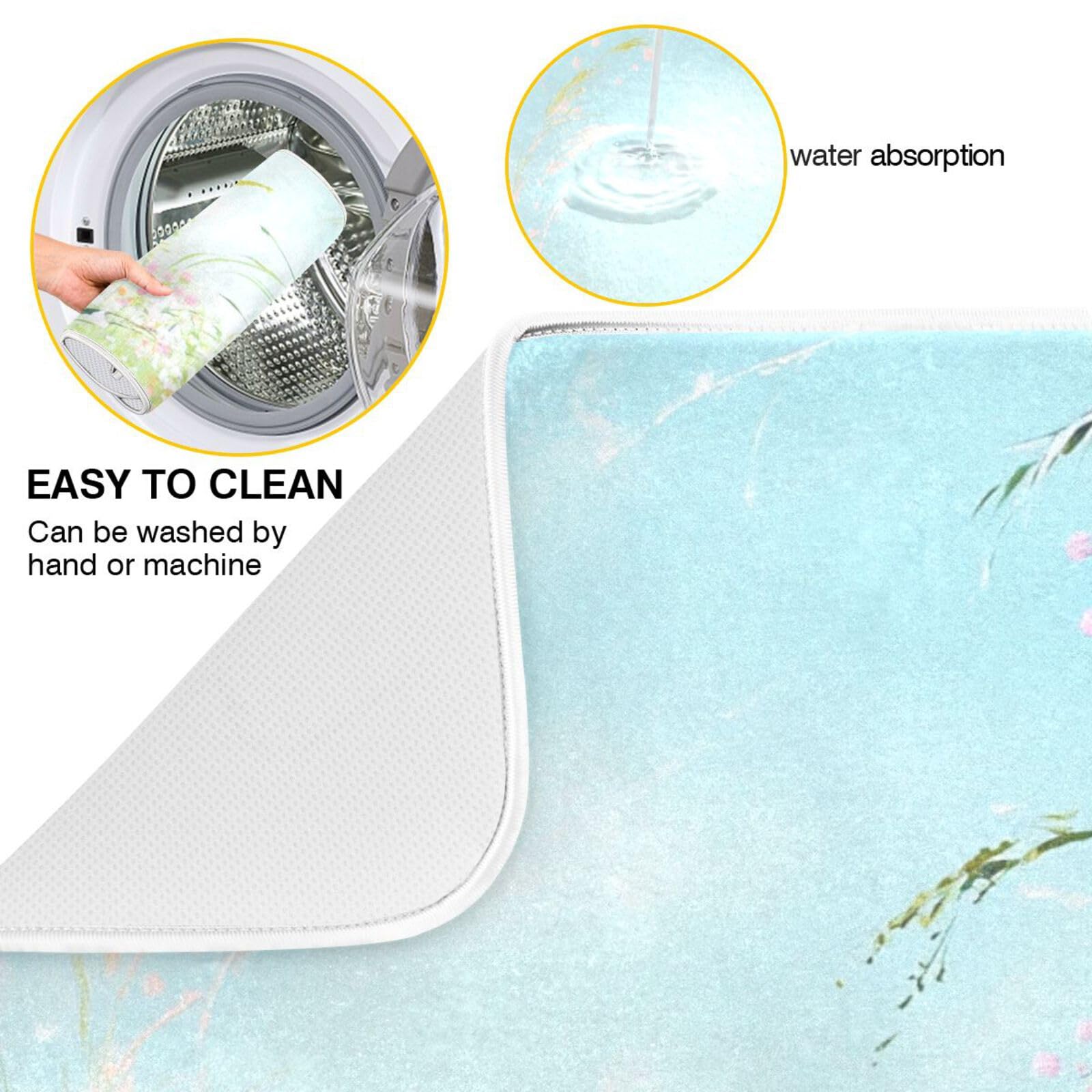 Tatenale Dish Drying Mat for Kitchen Counter Kitchen Drying Mat Dish Rack Mat Dish Dryer Drainer Pad Microfiber Absorbent Washable Drying Pad for Countertop 18x24 Spring Floral Grass