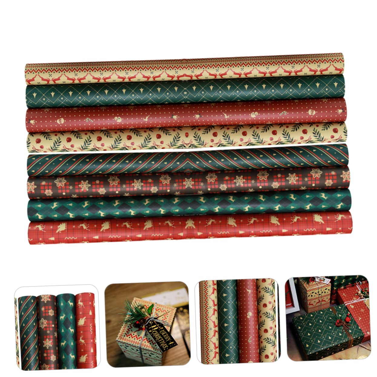 Healvian 4 Zestawy Sztuk Retro Papier Do Pakowania Prezentów Bożonarodzeniowych I Urodzinowych Z Motywem Świątecznym Kraft Papier Bezpieczny I Wytrzymały Idealny Do Diy I Dekoracji 8 Szt.*4