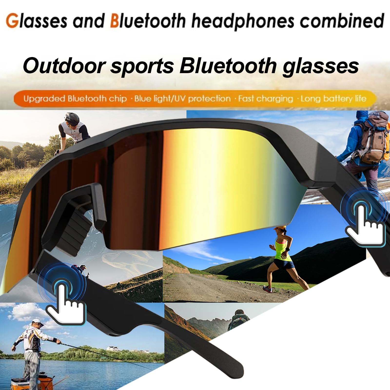 SPBSVDT Smart Bluetooth Glasses for Men & Women: Smart Glasses Built-in Mic & Open Ear Music Speakers, UV Protection Running Cycling Sunglasses for Outdoor Activities and Everyday Use (Gold)