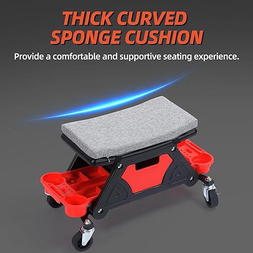 Miniatura 5 de YITAHOME Taburete mecánico de 330 libras con ruedas, asiento mecánico rodante resistente, asiento de herramienta rodante para reparación de