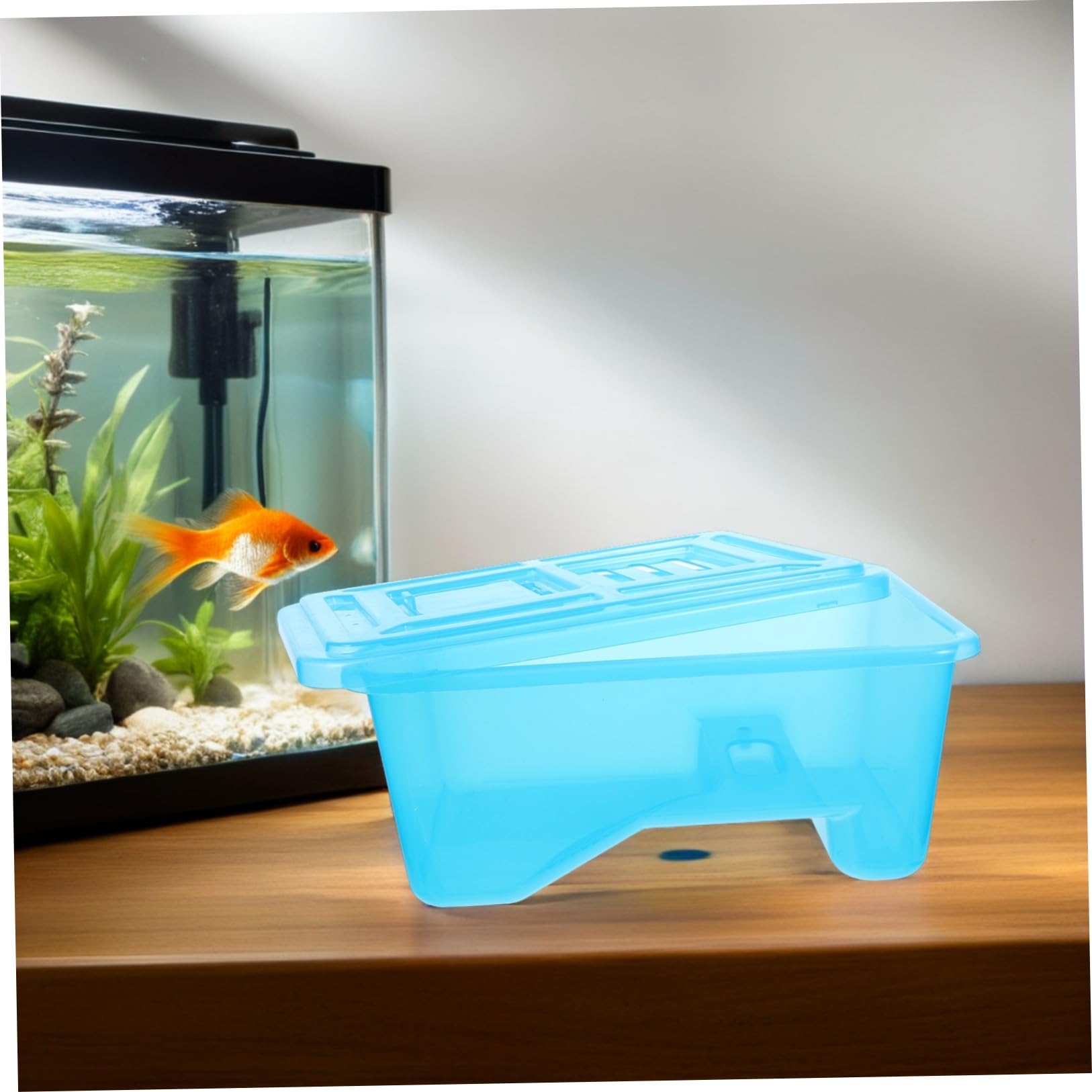 GALPADA Habitat per Tartarughe con Coperchio Piccolo Acquario per Tartarughe in Plastica con Piattaforma Rimovibile per Rettili Base Anti-ribaltamento e Zona Umida e Asciutta