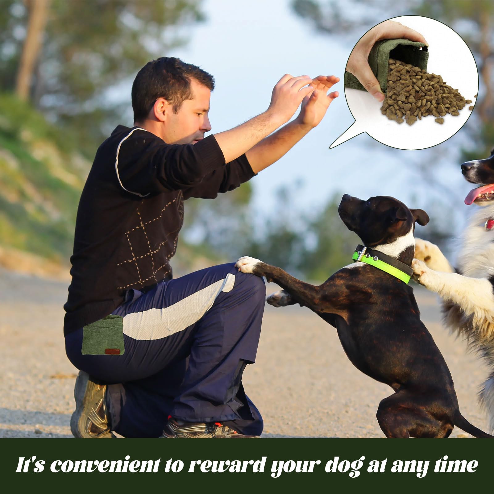 2Pcs Small Dog Treat Pouches,Treat Pouch for Dog Training,Dog Treat Bag Pouch,Puppy Treat Pouch with Carabiner,Dog Treat Bags for Walking Training for Pet Puppy Travel or Outdoor Use(Green+Black) - Image 4