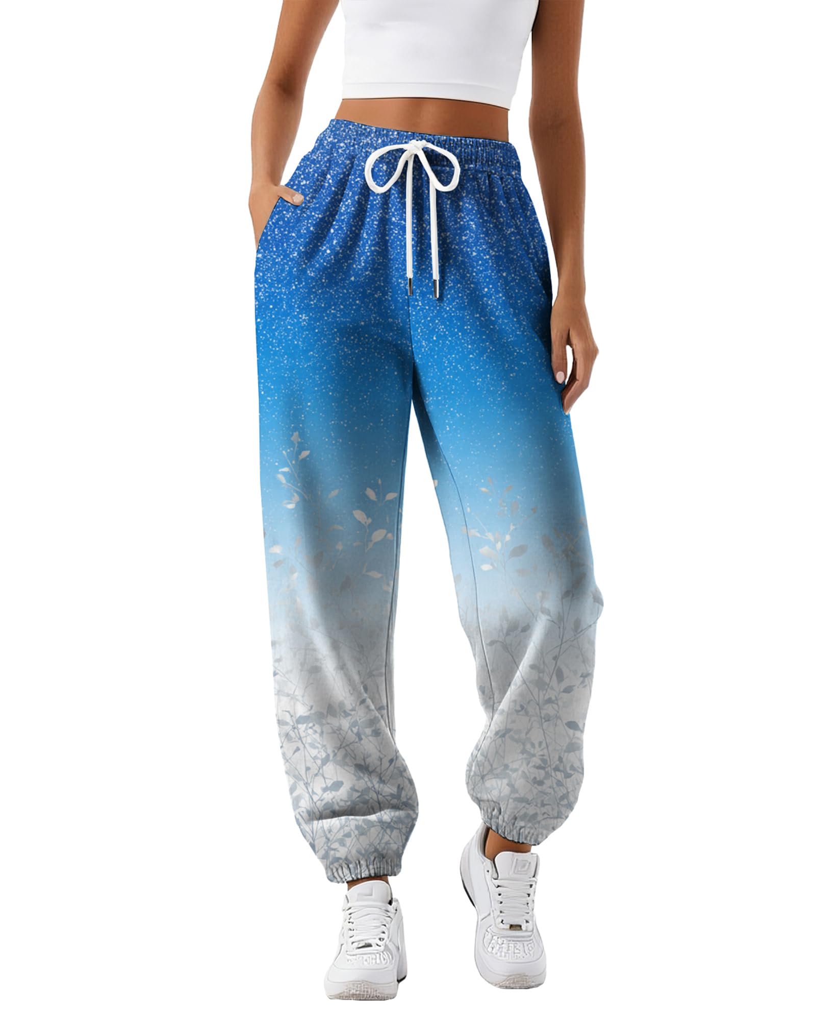 Womens Graphic Sweatpants Fall Fashion Casual Baggy High Waist Drawstring Joggers Loose Comfy Sweat Pants Pockets