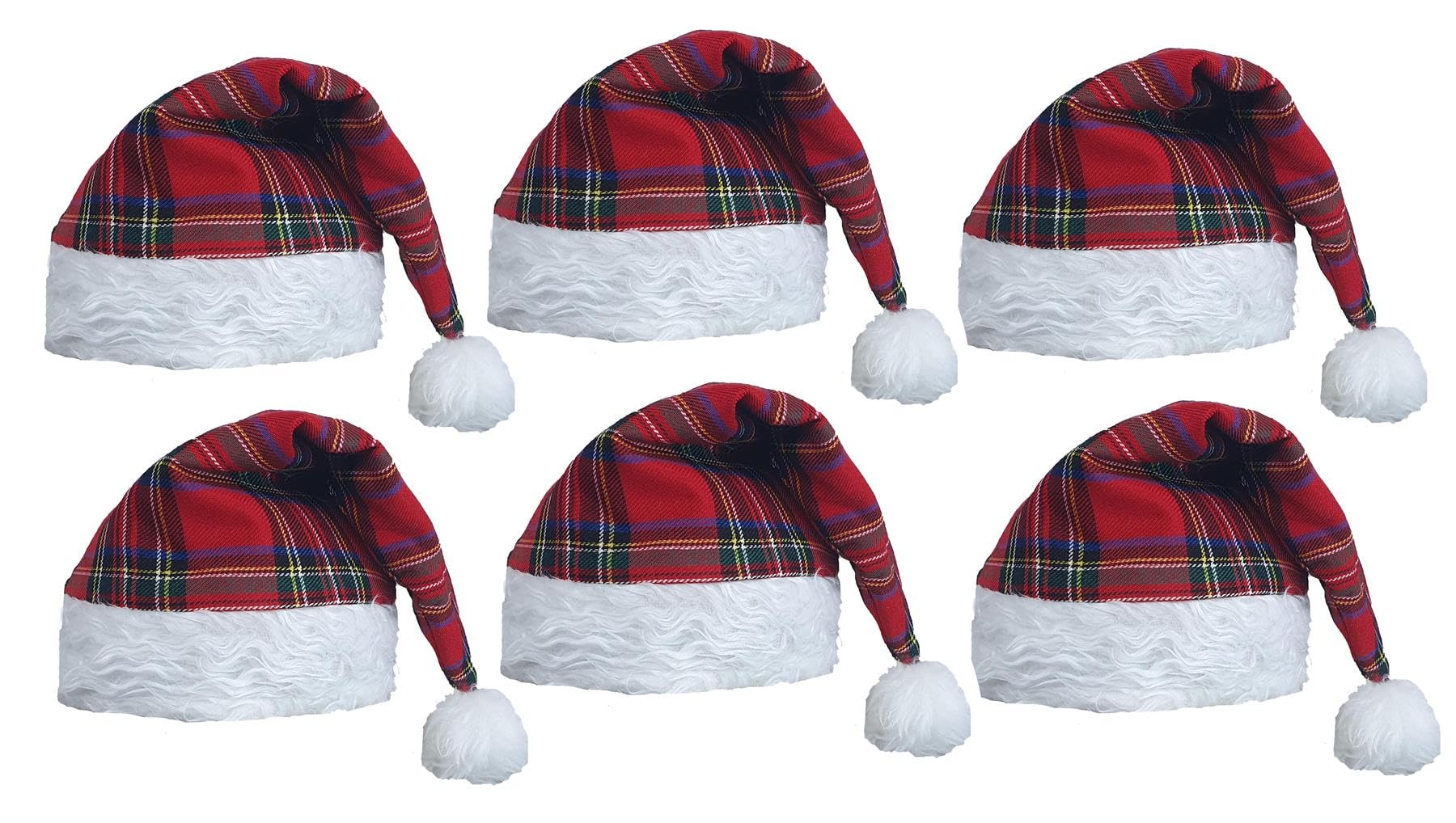 The Dragons Den Adults Royal Stewart Tartan Santa Hat Christmas Party Burns Night Hogmanay Novelty Hat [x6]