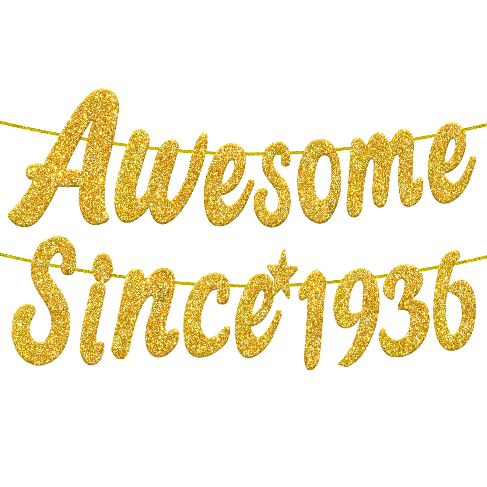 Embravfire Awesome Since 1936 Gold Glitter Banner 90th Birthday and Anniversary Banner Party Decorations Birthday Banner (1936) — image 1