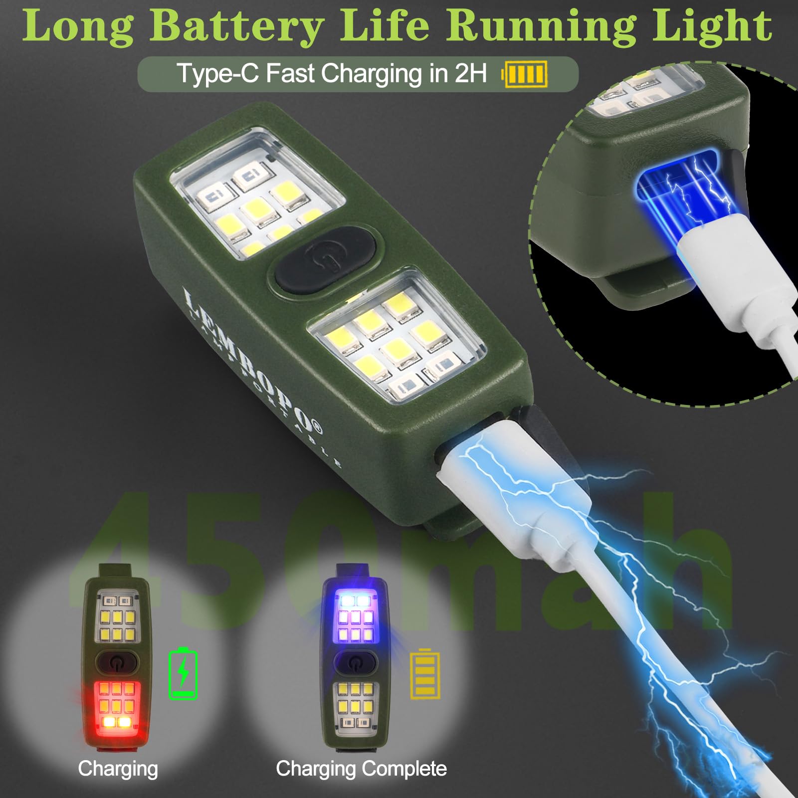 Pequeña linterna EDC recargable, luces de correr con clip, regalo para corredores, luces de seguridad para bicicleta para pasear perros por la noche, accesorios de correr manos libres para