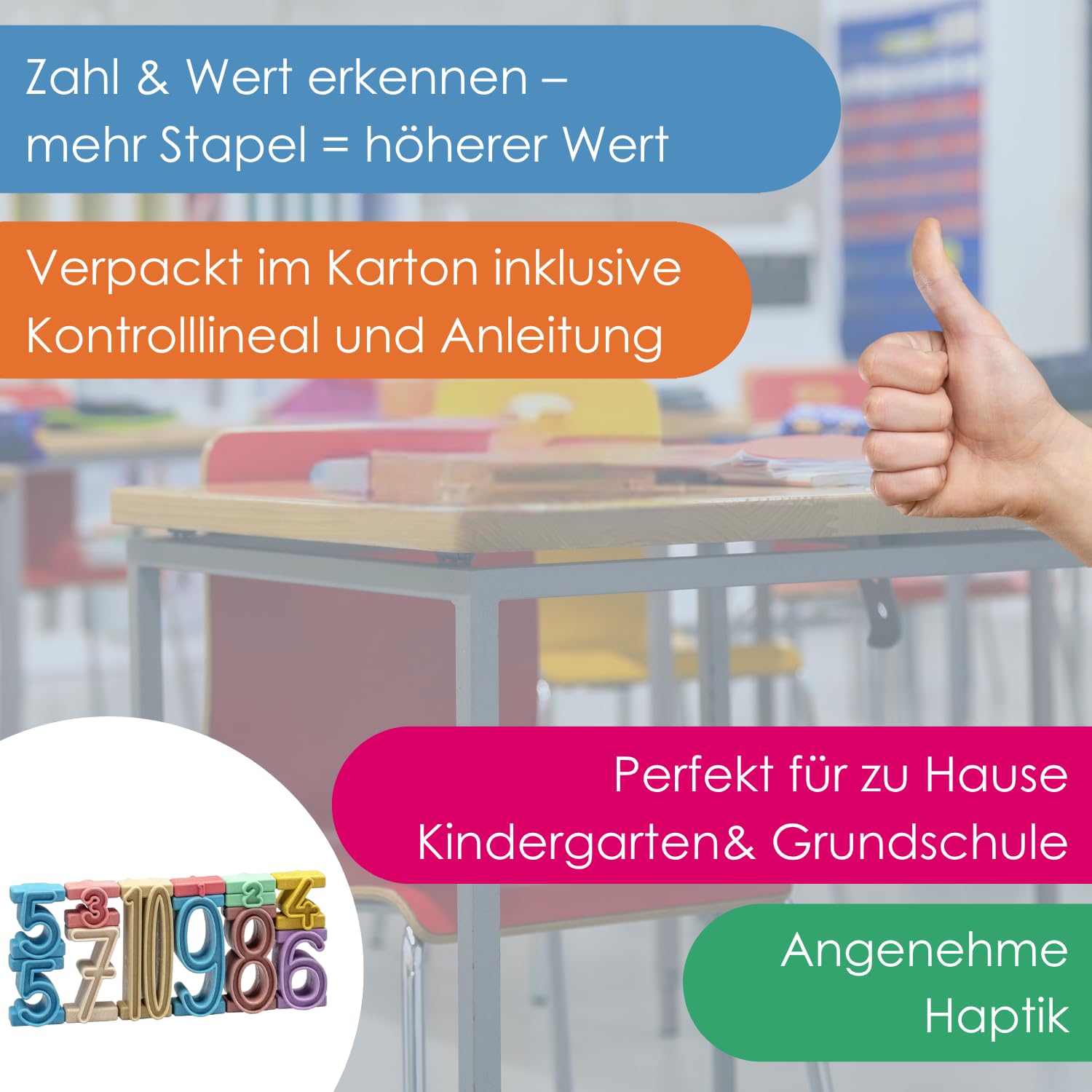 WISSNER® RE-Wood Montessori Stapelzahlen (34 Stück) – Lernspielzeug