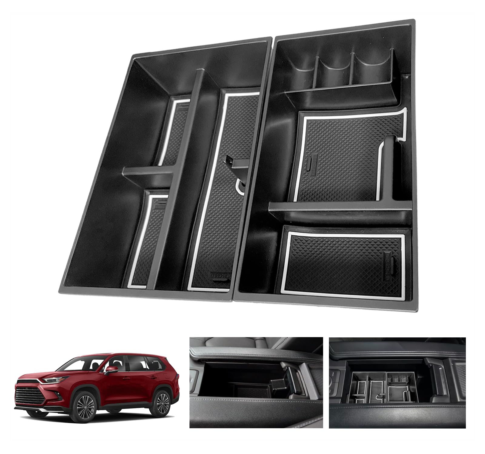 Photo 1 of 2024 Toyota Grand Highlander Accessories Center Console Organizer Tray 2024 Grand Highlander Storage Box for 2024 Toyota Grand Highlander XLE Limited Platinum Hybrid Insert Tray-White 2pack