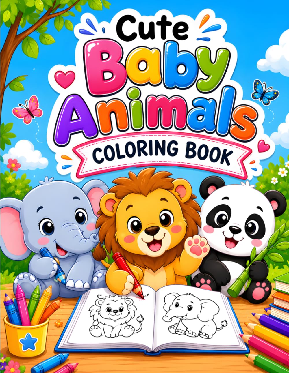Cute Animals Coloring Book for Kids Ages 5-8: Fun and Easy Animal Coloring Pages Featuring Farm Animals, Jungle Creatures, Ocean Friends, and Adorable Pets for Boys and Girls.