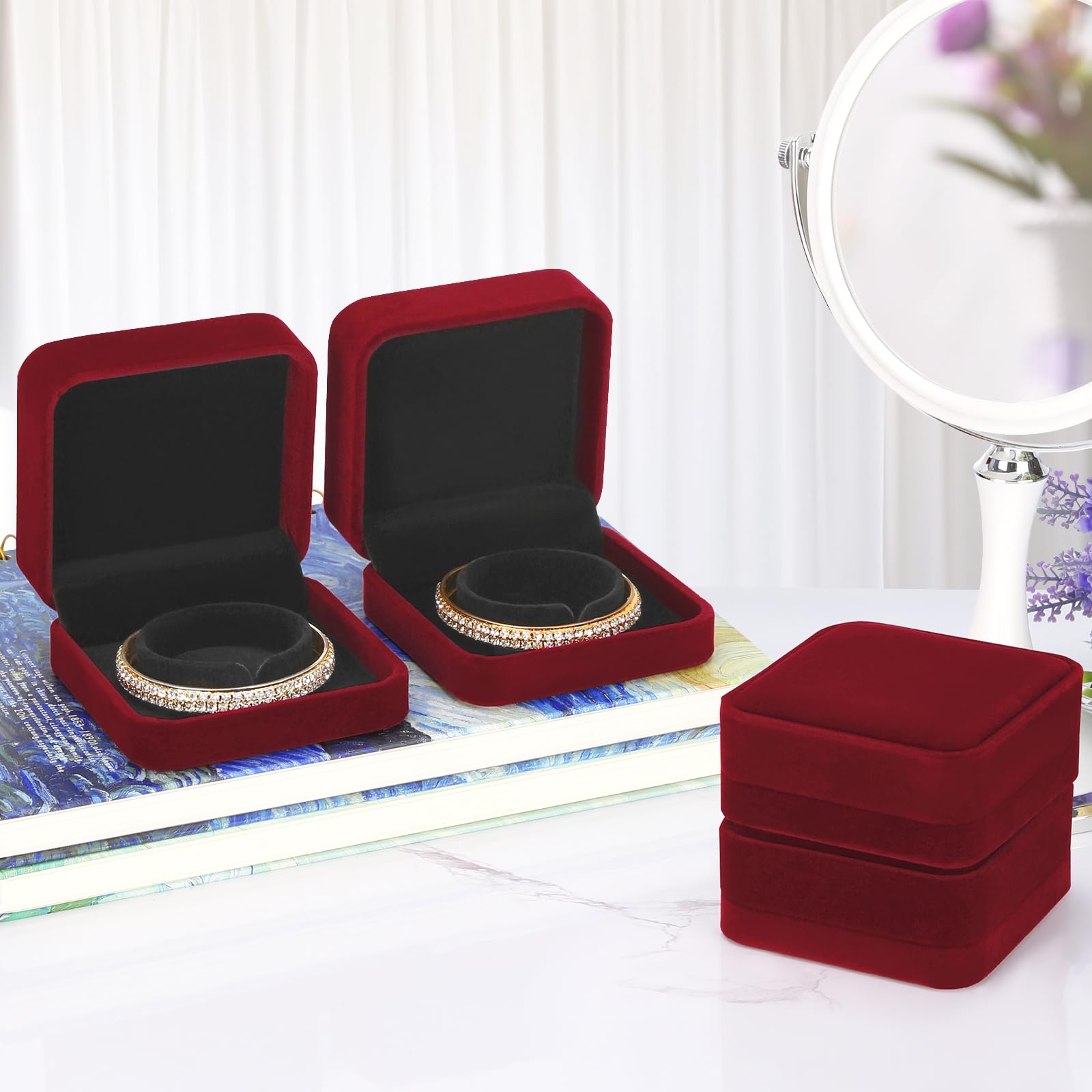 LETURE Caja Regalo Terciopelo Para Joyas - 2 Unidades, Negro, 22x5.5x3 Cm
