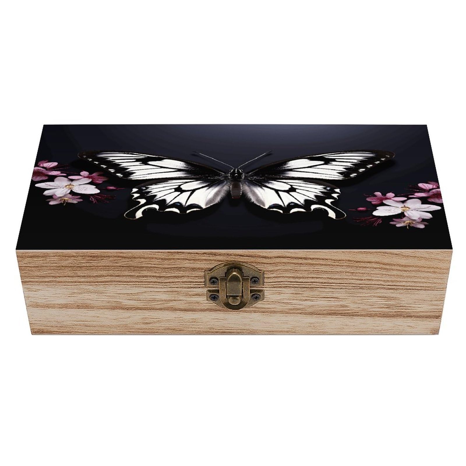 LZQPOEAS Black White Butterfly Wooden Box Storage Space to Organize Jewelry in A Beautiful Small Storage Box Decorative Card Boxes Memory Treasure Boxes for Crafts And Photo Storage