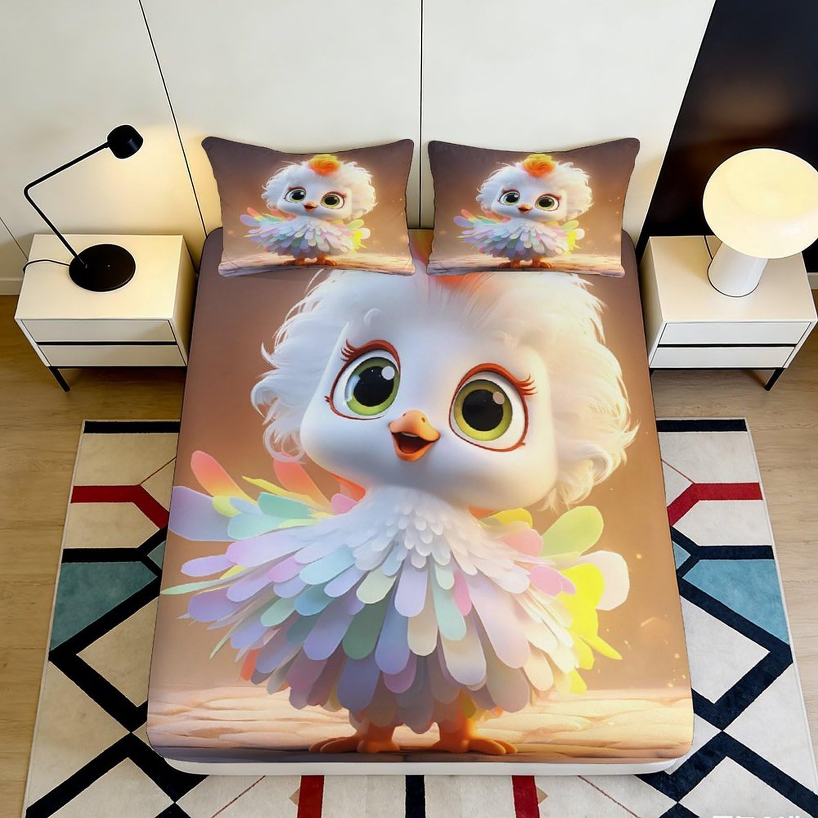 Pnayamiorkfel Style-7 3D Printed Cartoon Bird Fitted Sheet Microfiber Pastel Feathers Bed Cover For Bedroom Dorm Mattress Decor 90X200x25cm