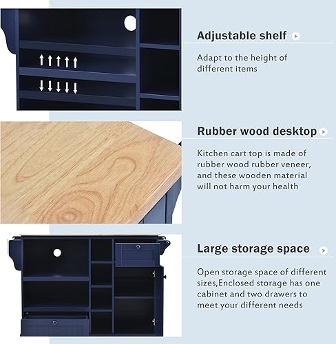 Miniatura 5 de Bellemave Carrito de isla de cocina rodante con ruedas con armario de almacenamiento, carrito de cocina móvil con 2 cajones y toallero, barra de