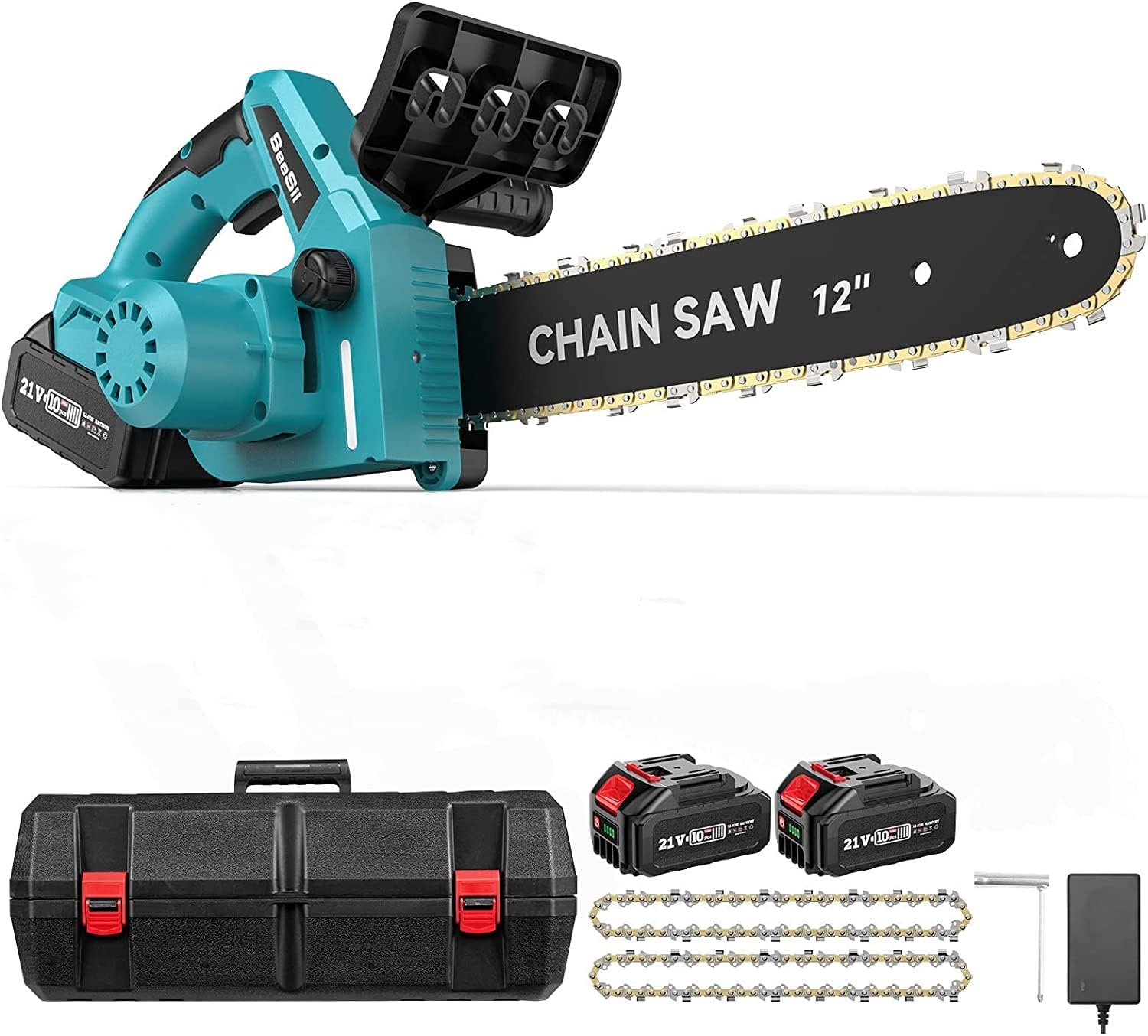 Seesii 12 Inch Cordless Chainsaw Brushless, Electric Chain Saw,Battery Powered Chainsaw with 2 x
