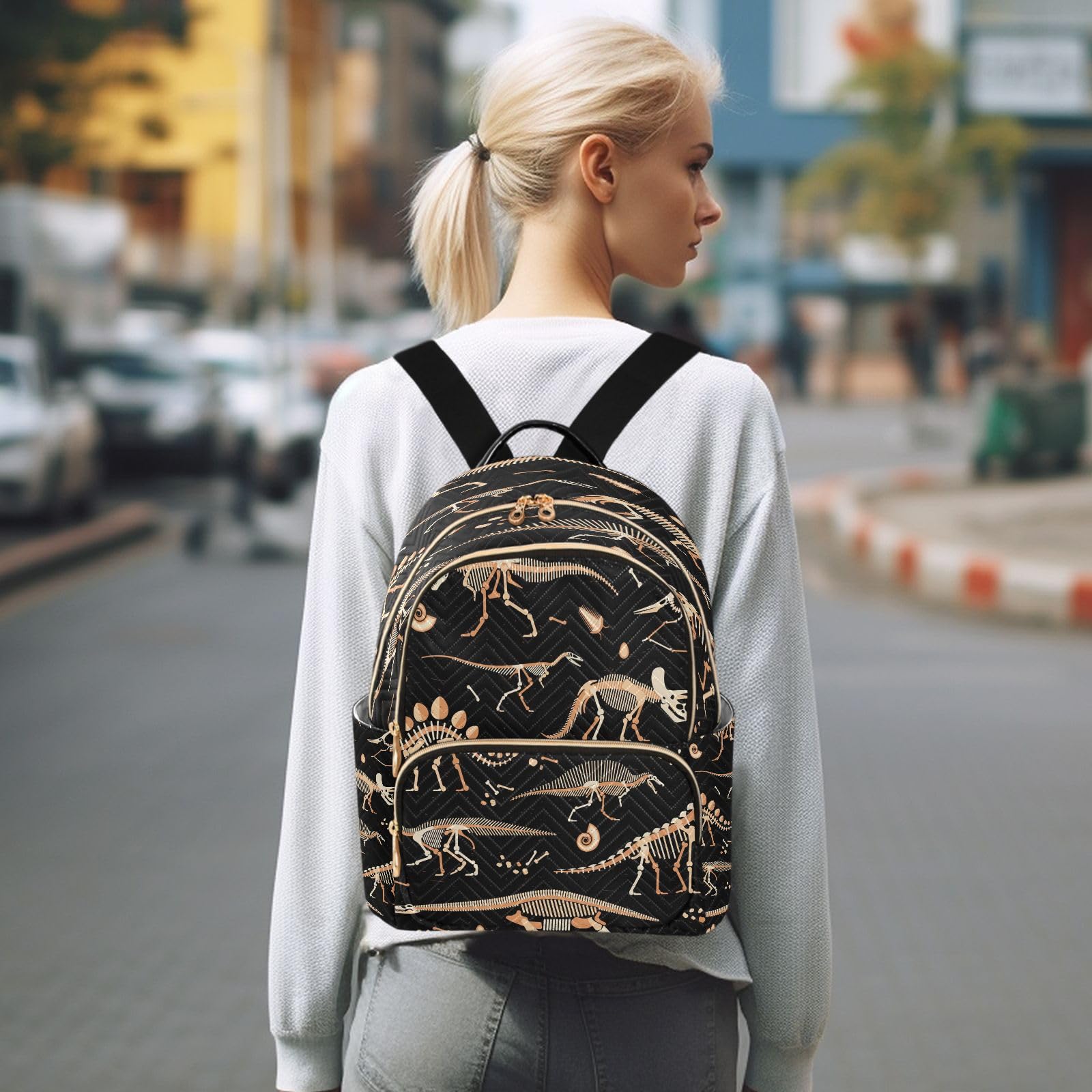 ALAZA Pattern Of Skeletons Of Dinosaurs and Fossils Backpack Purse for Women Travel Handbag Shoulder Bag