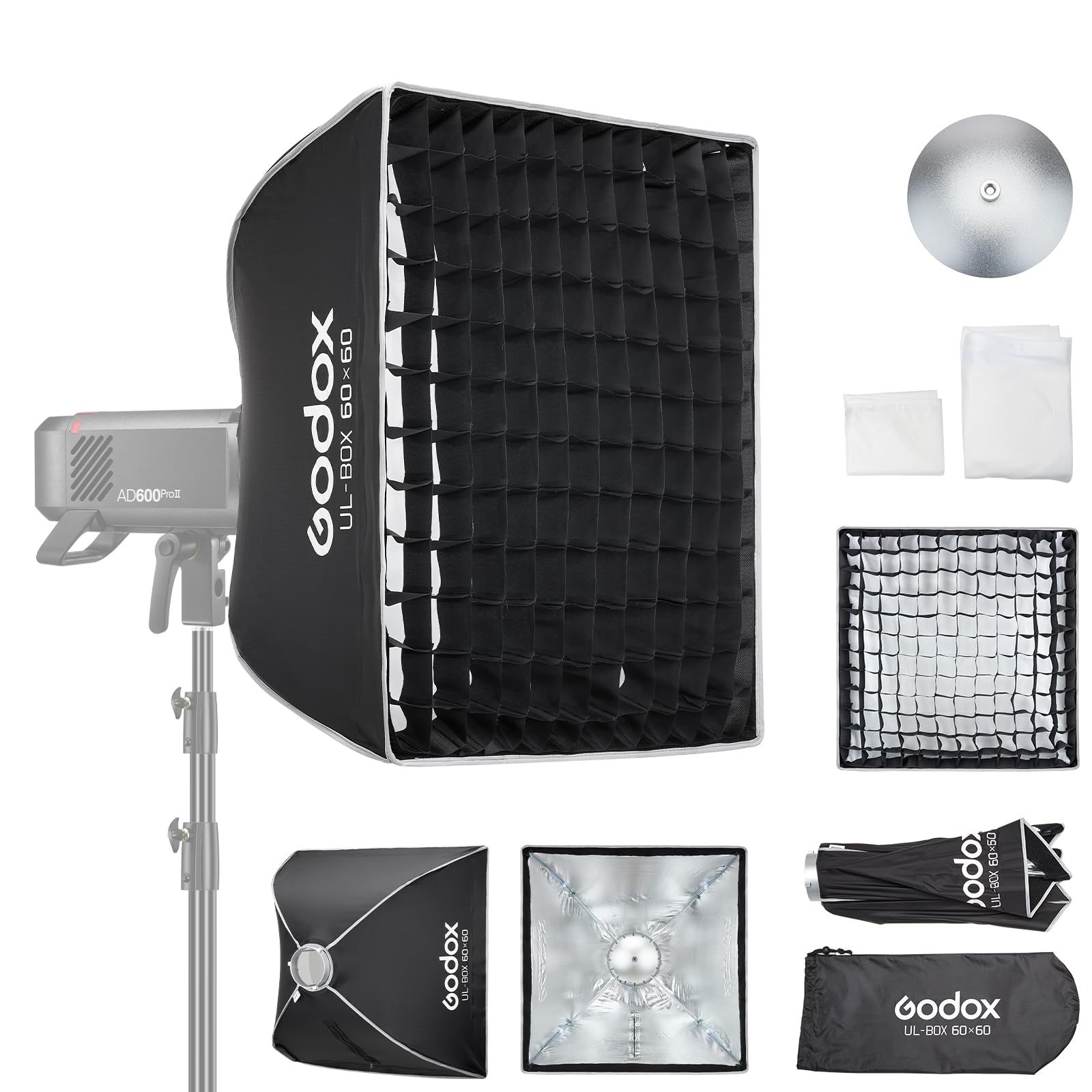 Square Softbox Bowens Mount Softbox 23.6in*23.6in/60cm*60cm with Grid