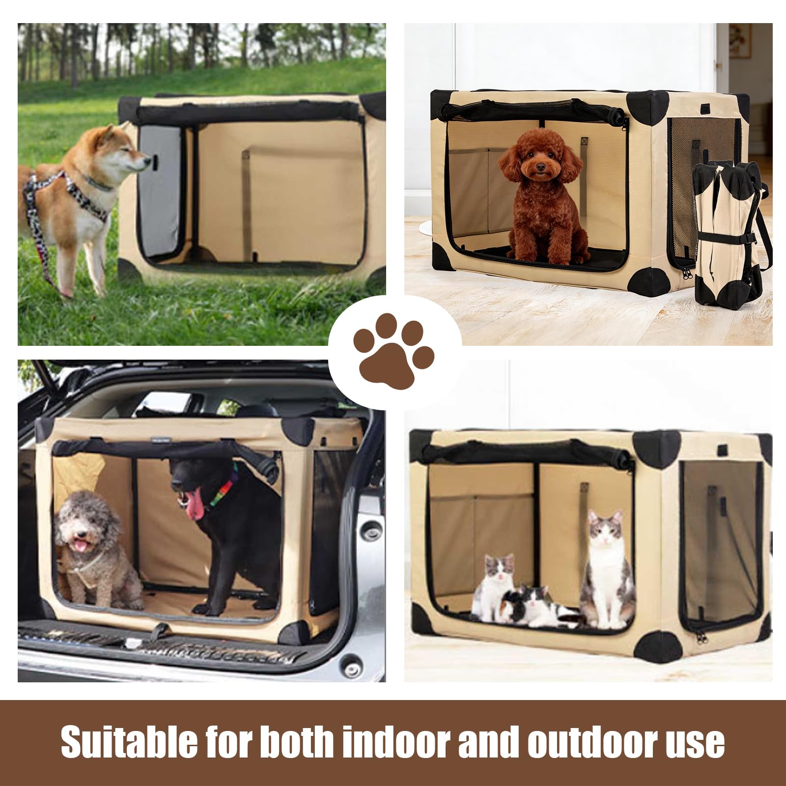 Cage de transport pliable réglable pour chiens de races moyennes - Avec fenêtres en maille renforcée et lit pliant pour la maison et les voyages