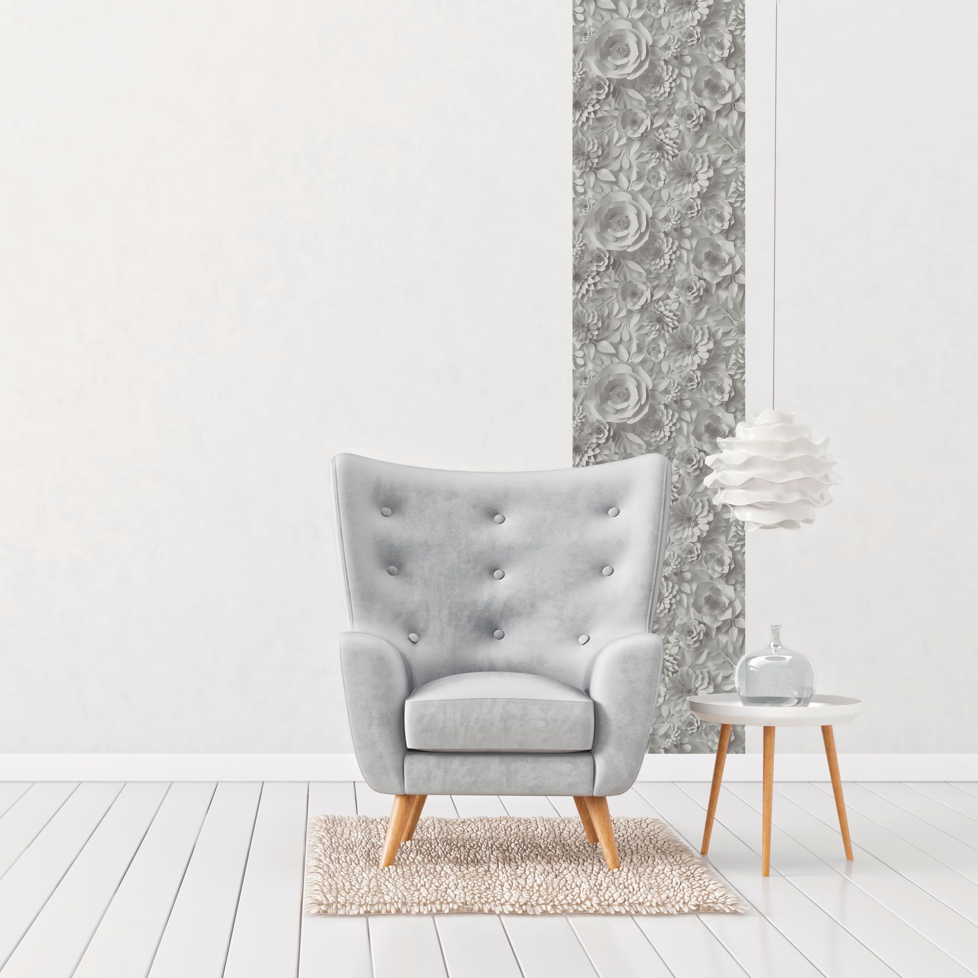 FunStick Selbstklebende Tapete Blumenmuster - 44.5cm X 3m Cremeweiß Viny