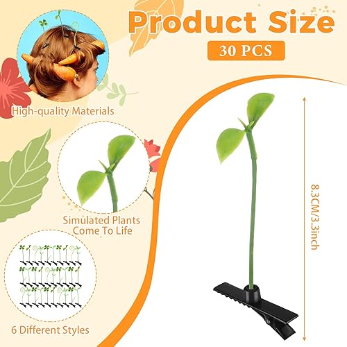 Miniatura 2 de 30 pinzas para el pelo de brotes de frijol, horquillas para plantas de estilo mixto, horquillas para el cabello, pasador de hierba, mariposa,