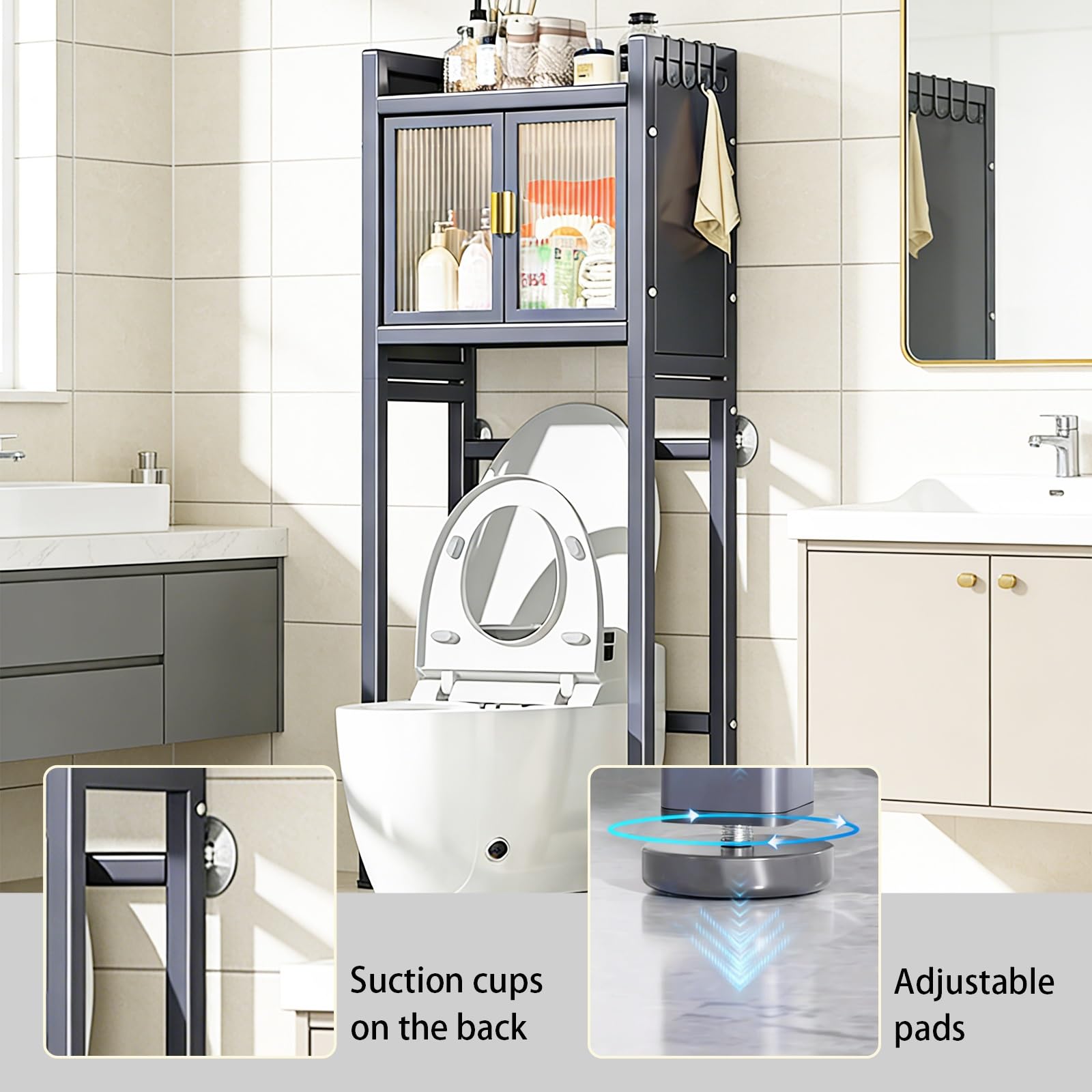 Armadietto portaoggetti in metallo salvaspazio per bagno, con ante in acrilico, bianco, 141 x 50,8 cm, ideale per bagno e lavanderia