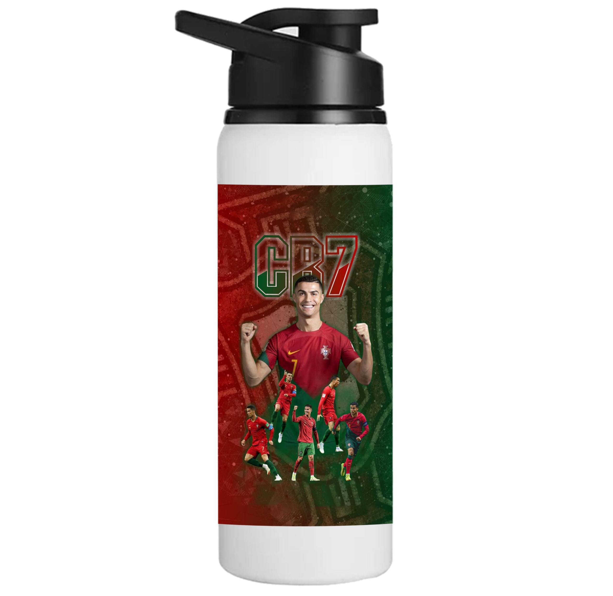 Ronaldo Printed Aluminum Water Bottle for Adults, Sipper Cap-750ml Sports/School/Outdoor/Gym/Home/Office/Travel/Boys/Girls