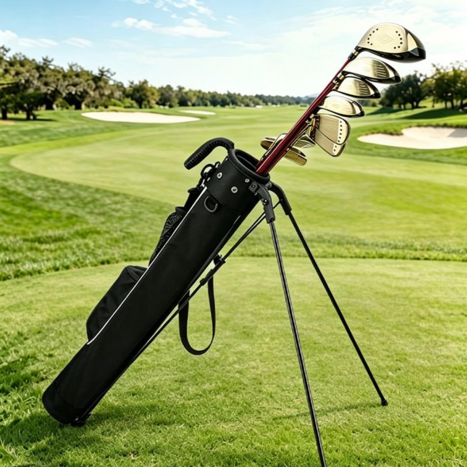 Waterproof Golf Case Golfstandtasche Golftasche Schlägertasche Tragefunktion Robustes Polyester mit Klappbarem Standrahmen für Übungsrunden, Grau