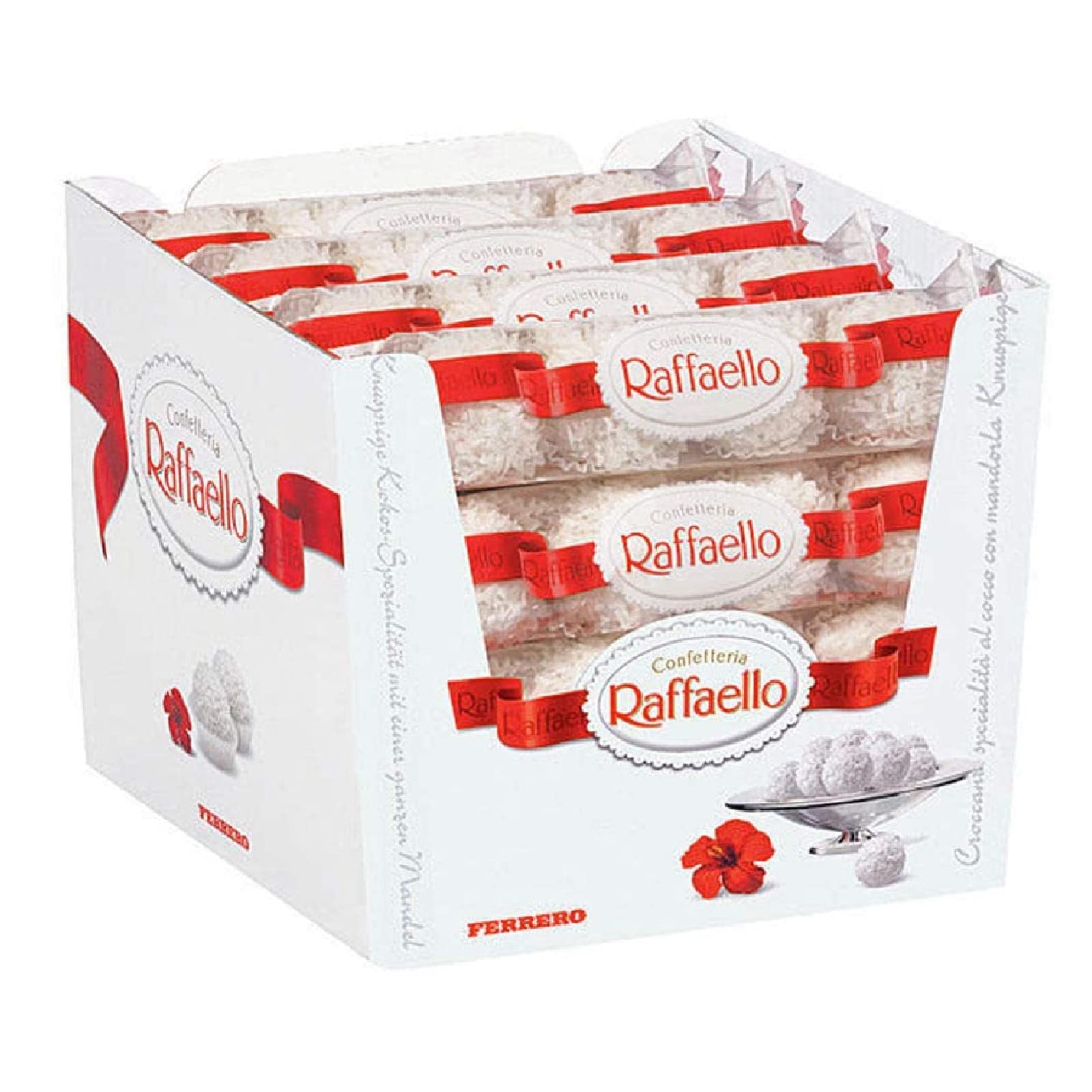 RAFFAELLO Ferrero - 16 paquetes de 3 bombones - Estuche de plástico de coco wafer