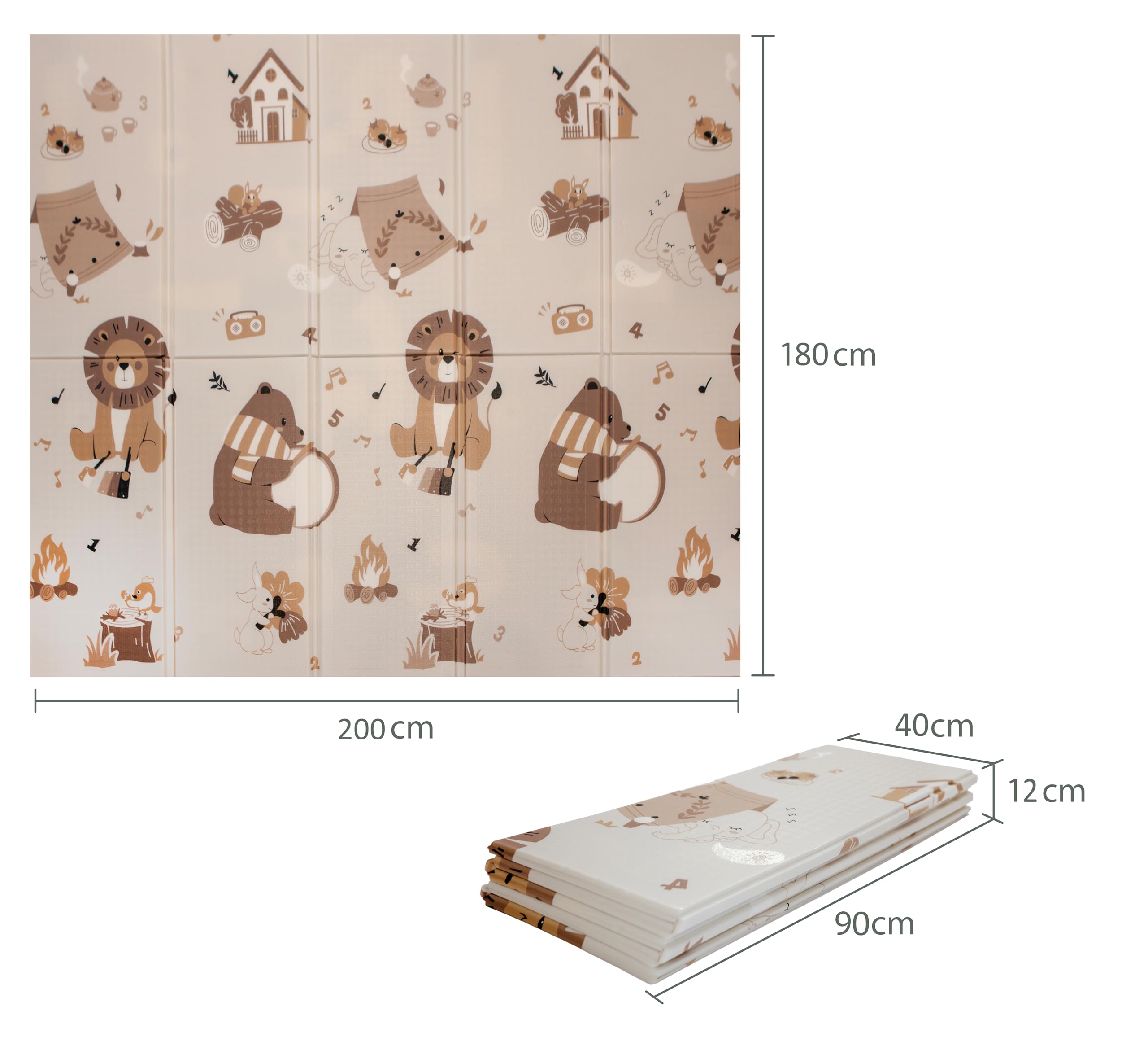 VeloVendo® - Tappeto Gioco Bambini pieghevole e reversibile 180x200x1cm - tappeto gioco neonato - Non tossico e impermeabile (XPE Leoni)